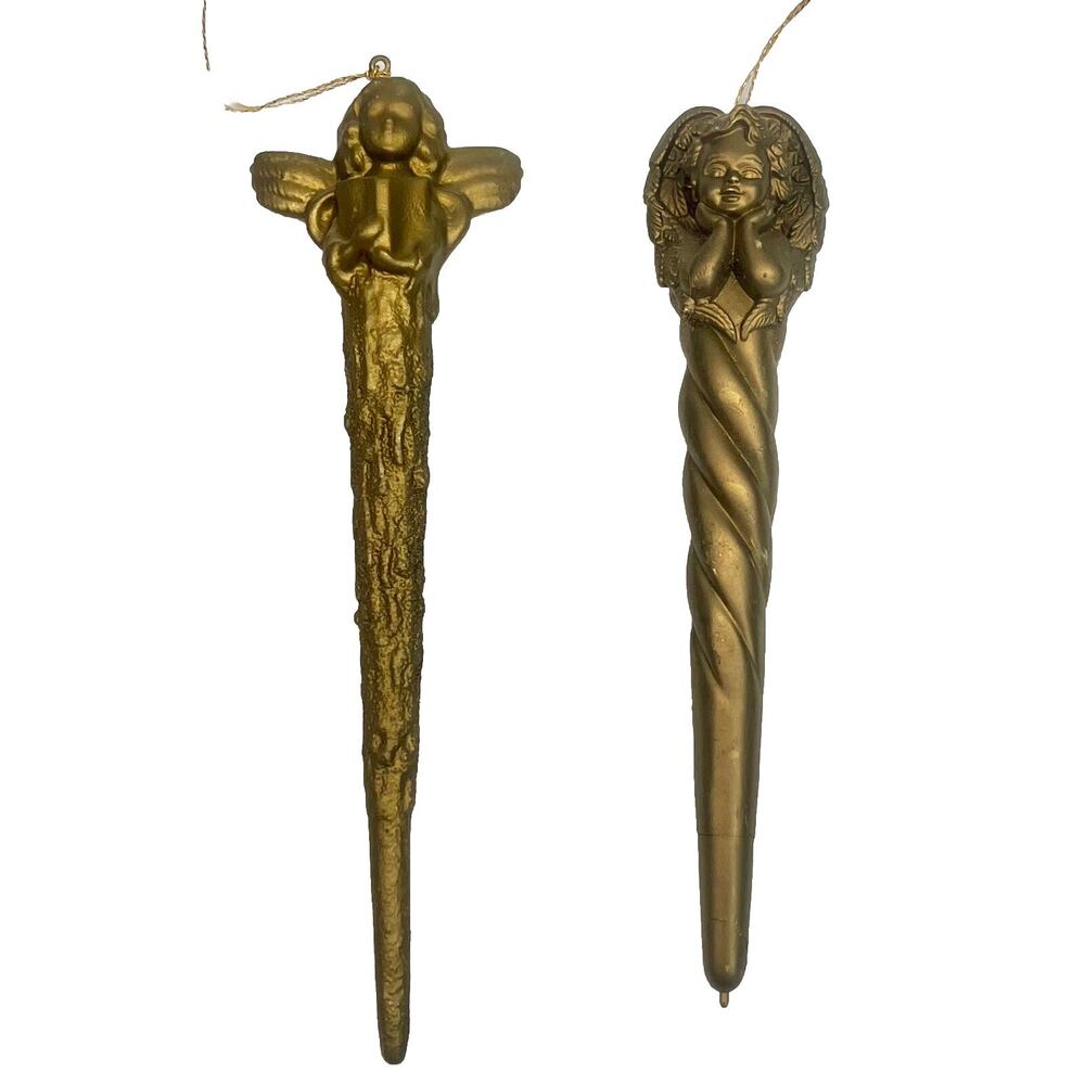 Vintage Gold Angel Icicle Christmas Tree Ornament 6-6.5” Holiday Decor Lot Of 2